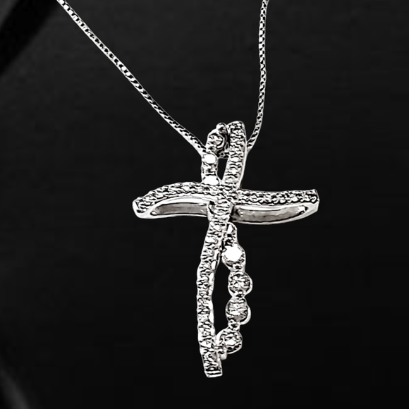 14K White Gold Convertible Cross Pendant with Natural Diamonds & Stud Earring